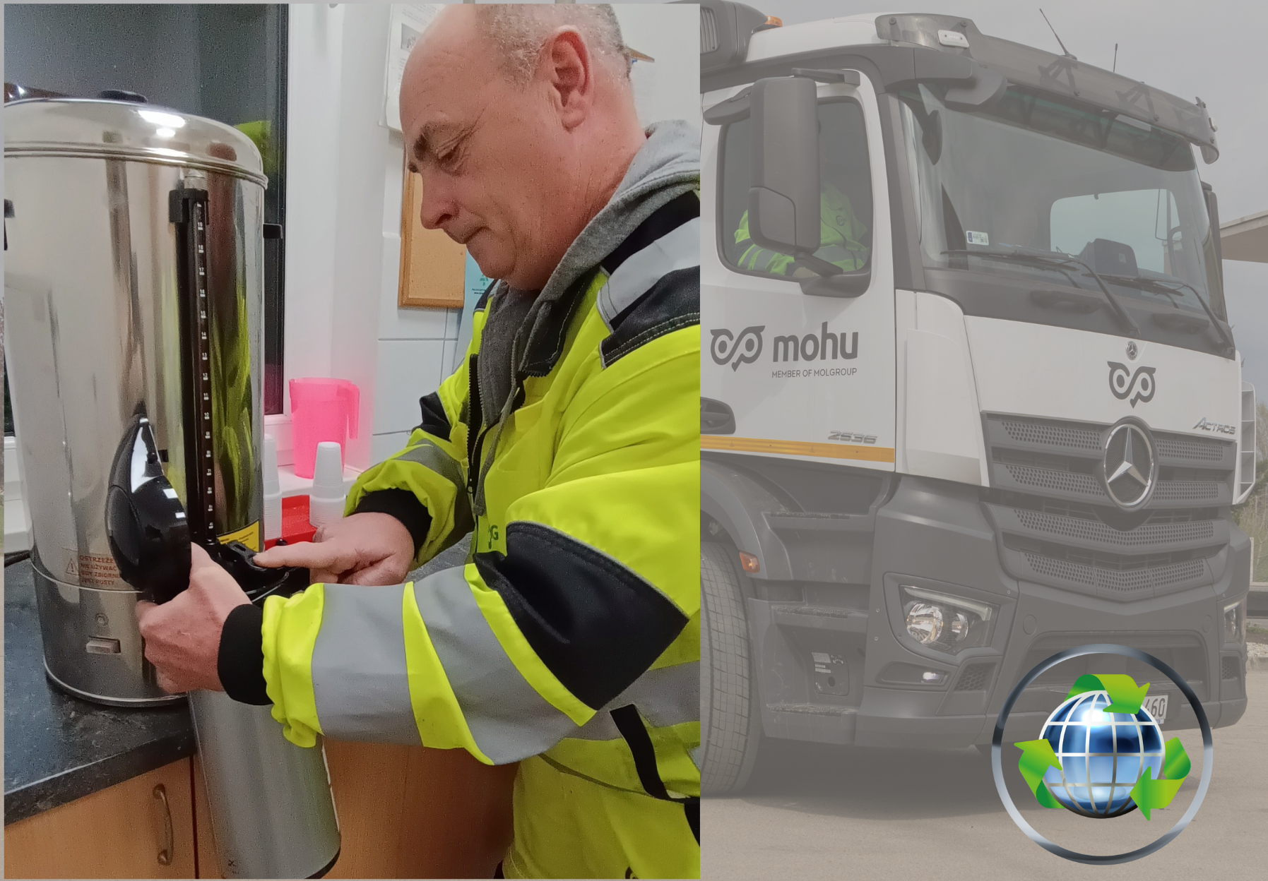 Teát töltő dolgozó - kukásautó